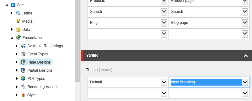 In the Content Editor, choose the theme you want to use in the Styling section.