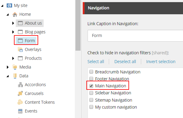 Check to hide in navigation filter.