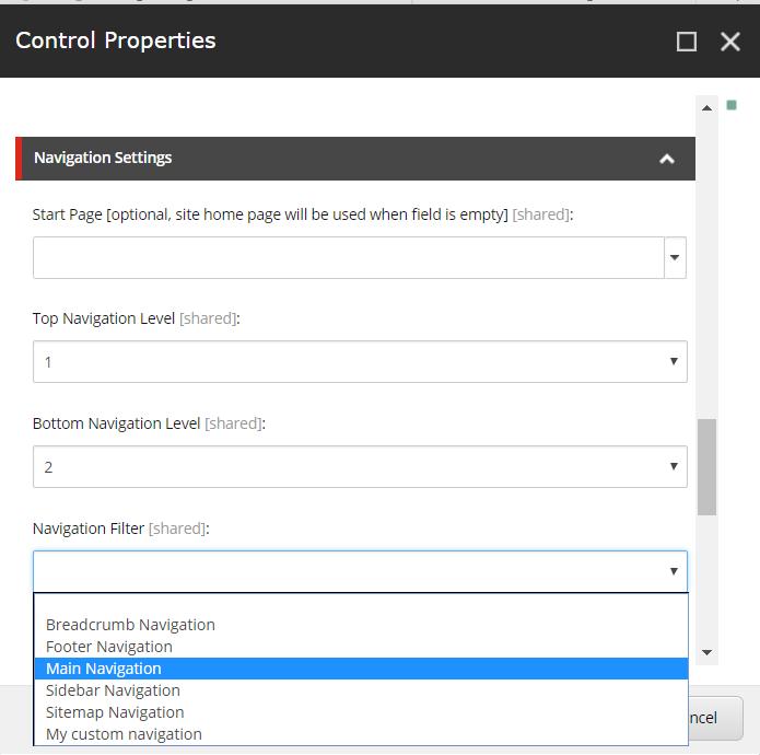 In the Navigation Settings select Main navigation.