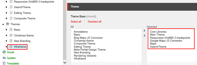 The Wireframe theme is the default site theme for SXA.