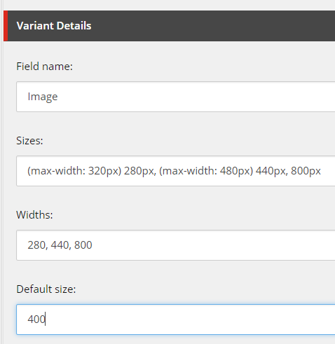 Variant details will be combined in a srcset attribute. Variant details will be combined in a srcset attribute.