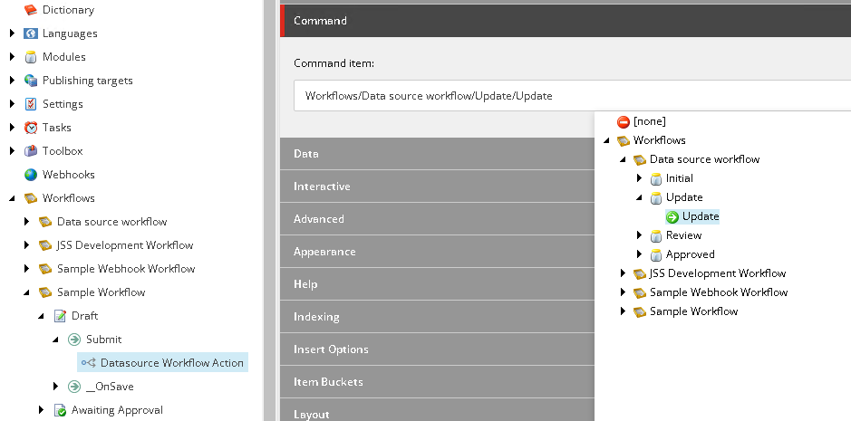 Screenshot that shows an example of a data source workflow.