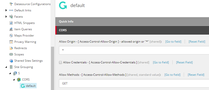 Go to Site, CORS and click default to select the Allow Credentials check box.