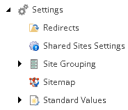 The Settings items in the Content Explorer.