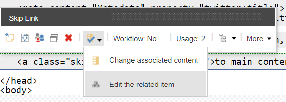 Change the id or title of the skip link in the Experience Editor.