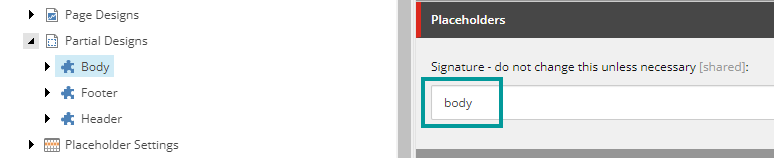 Example of a partial design signature in the Content Editor