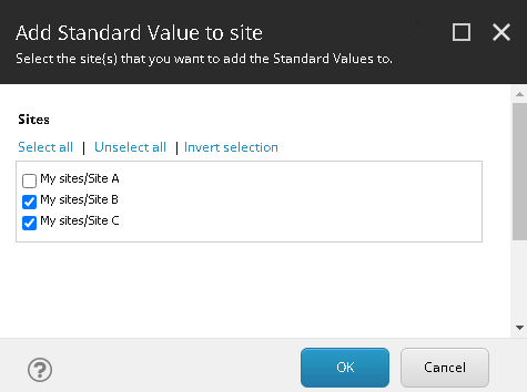 Add Standard Value to site dialog box