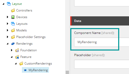 The Component Name field in the Content Editor