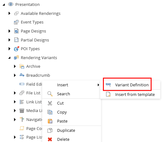 Insert a variant definition
