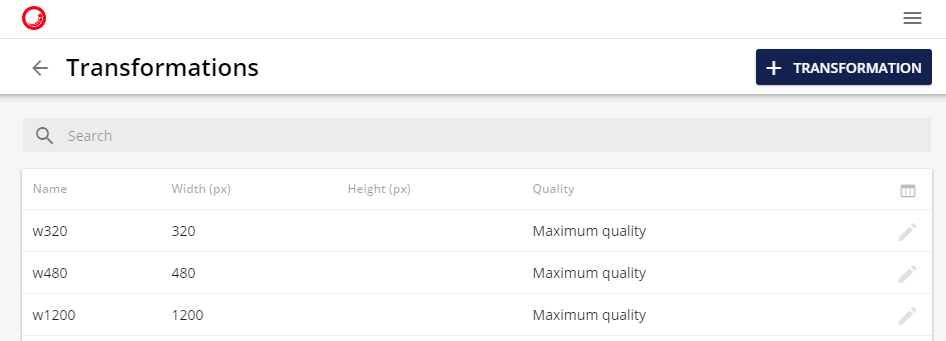 Set the transformation settings.