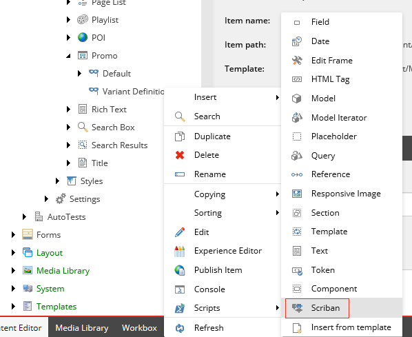 How to access the Scriban command from the content tree.
