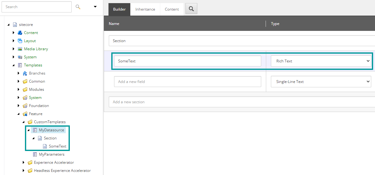 Create a data source template and add a text field