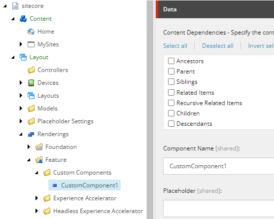 The Component Name field in the Content Editor