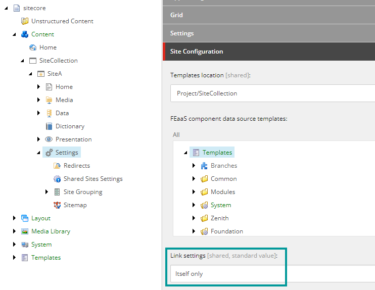 Link settings