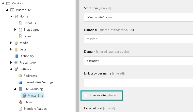 Linkable site check box