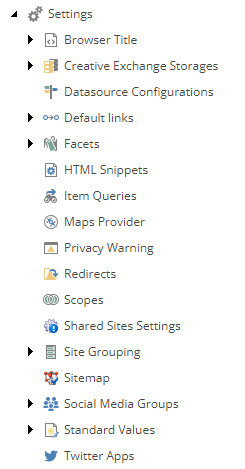 The Settings items.