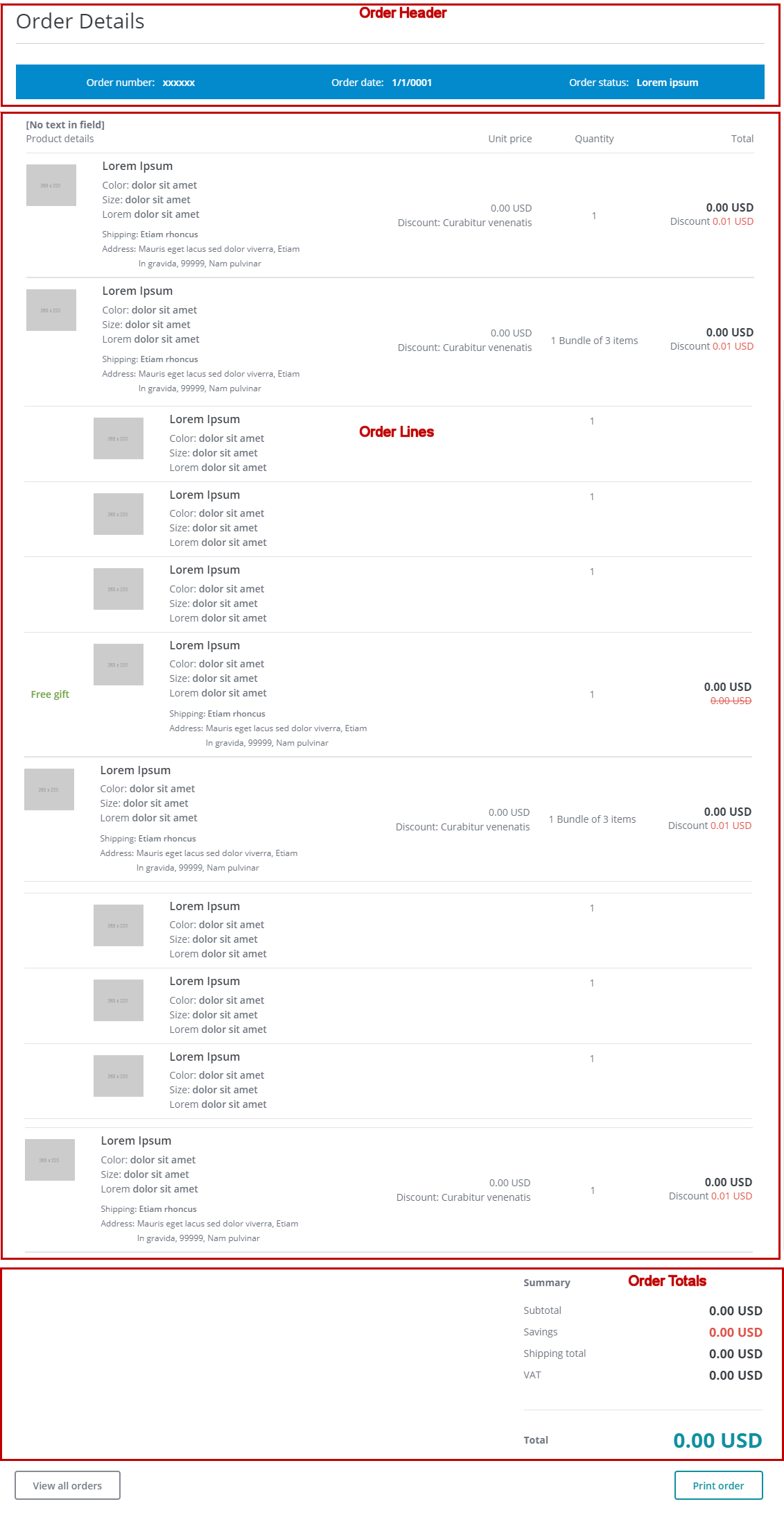 Order Details displayed in the Experience Editor Order Details displayed in the Experience Editor
