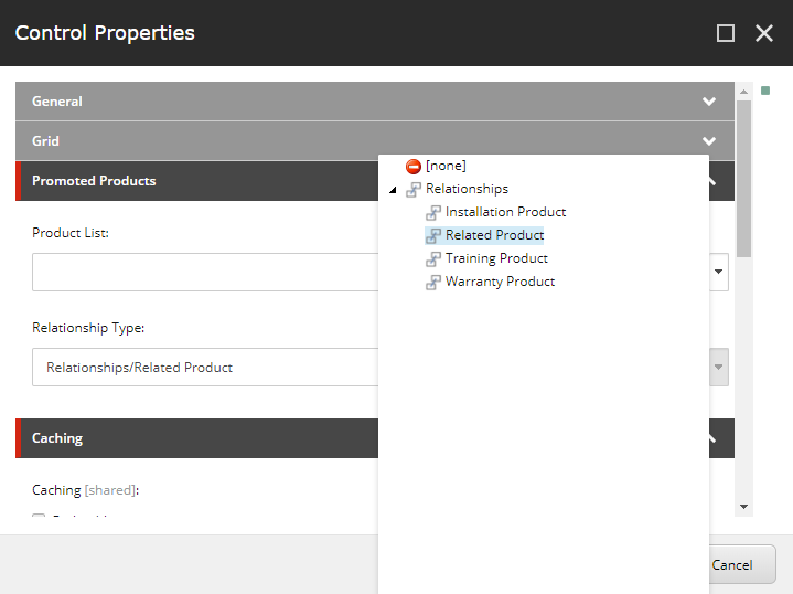 The Control Properties dialog box