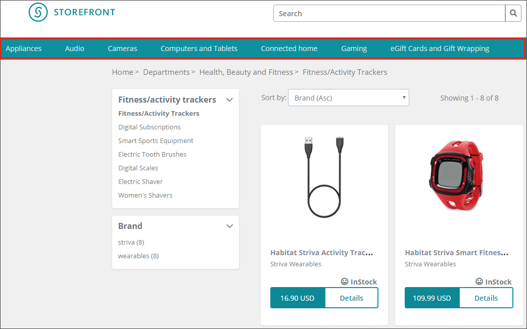Commerce Navigation rendering on the live storefront