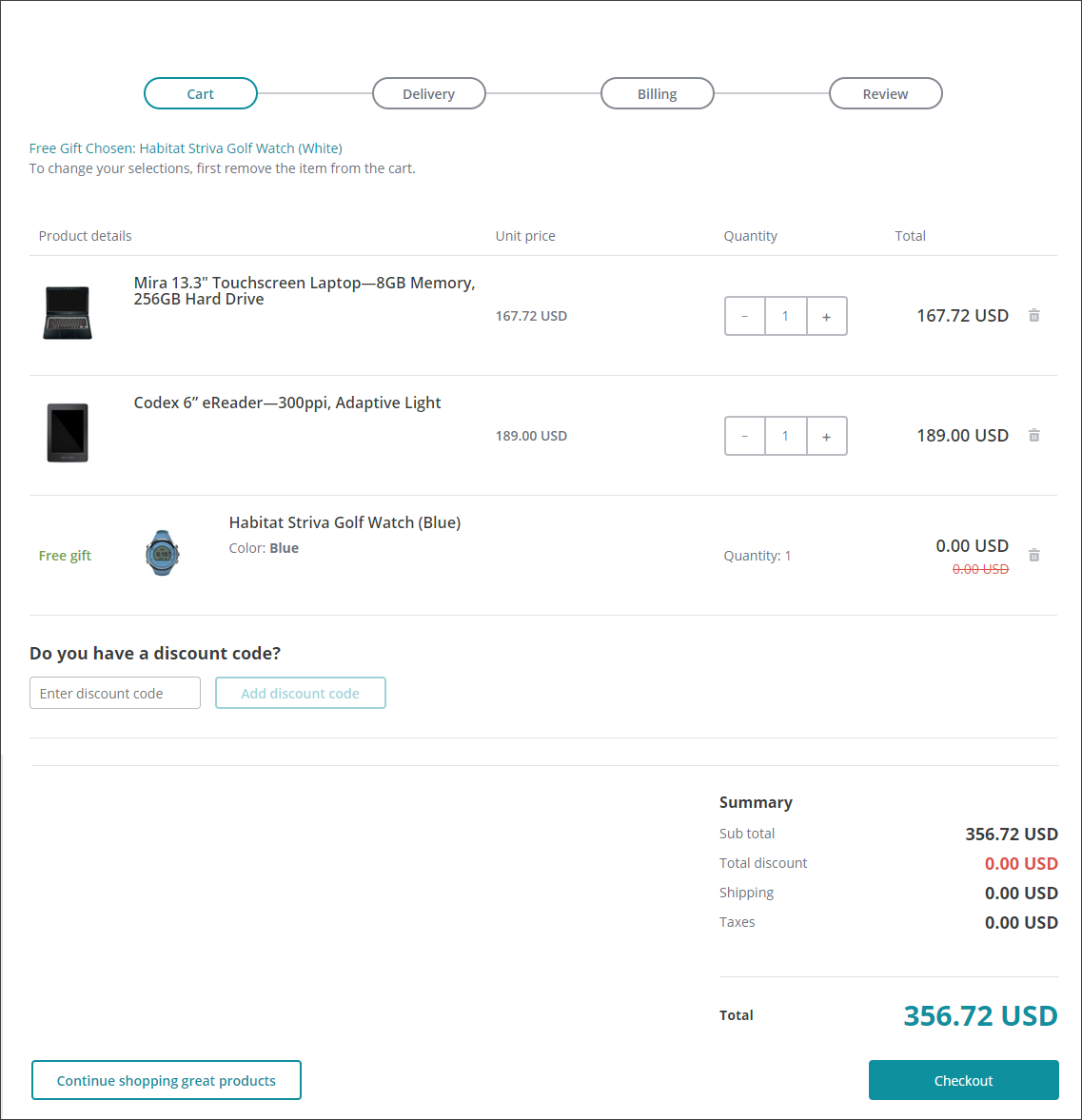 Shopping Cart page after Claim Gift action. Shopping Cart page after Claim Gift action.
