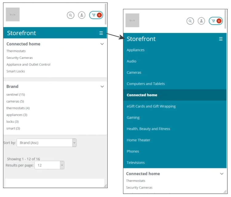 Storefront navigation on the live storefront