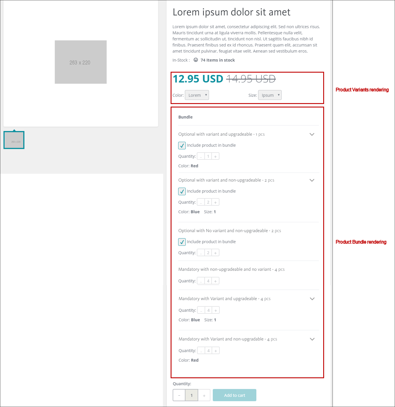 Product Bundle rendering in the Experience Editor.