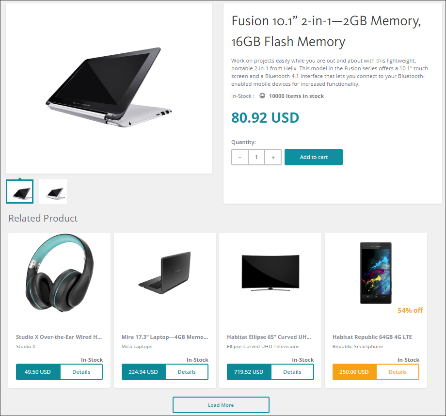 Commerce Product Detail page as seen on the live storefront