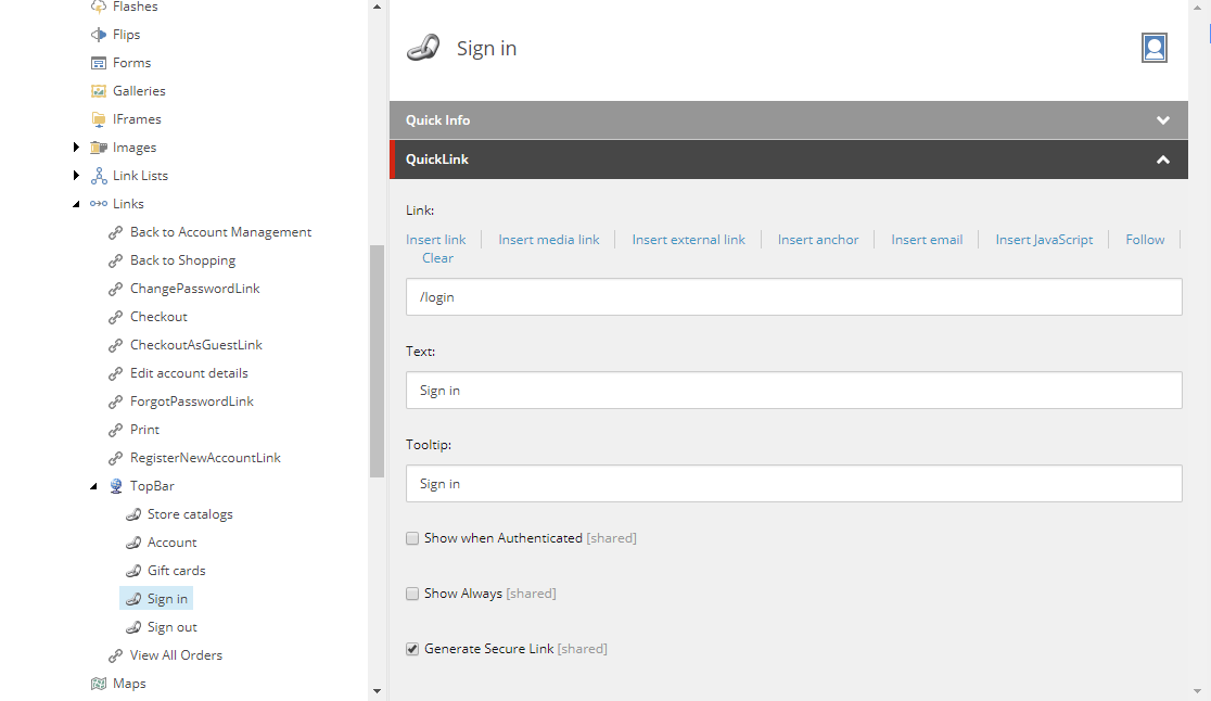 Top Bar links in the Content Editor Top Bar links in the Content Editor