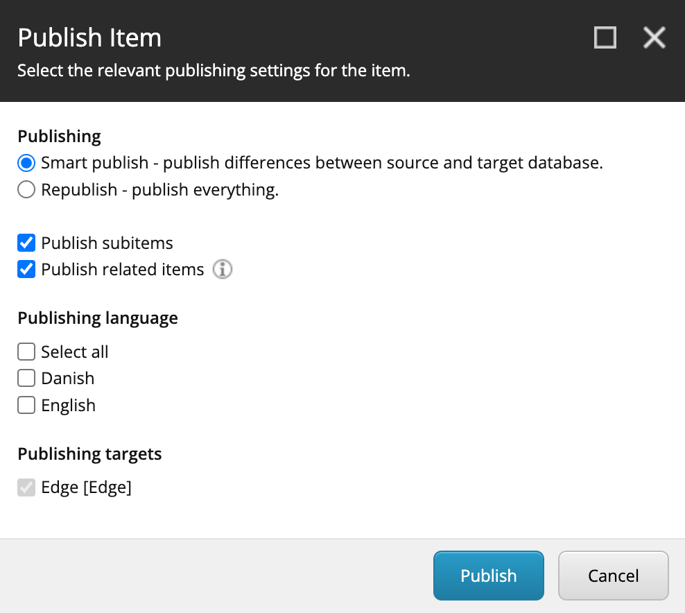The Publish Item dialog box