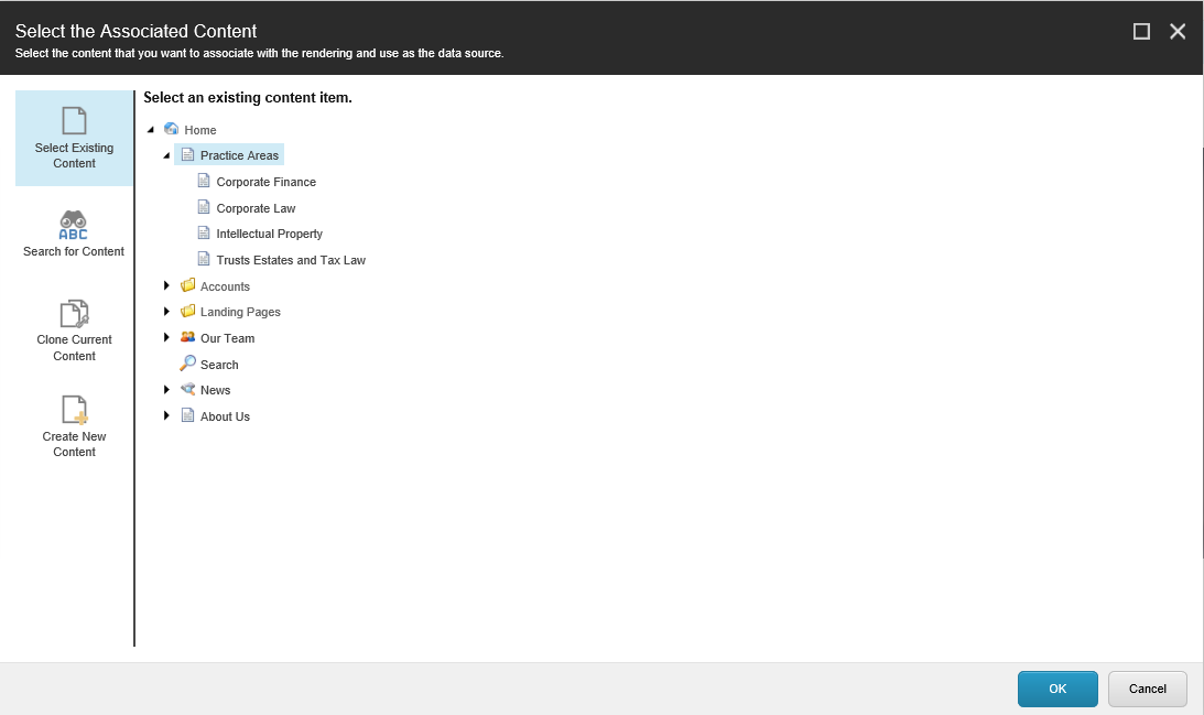 The Select the Associated Content dialog box