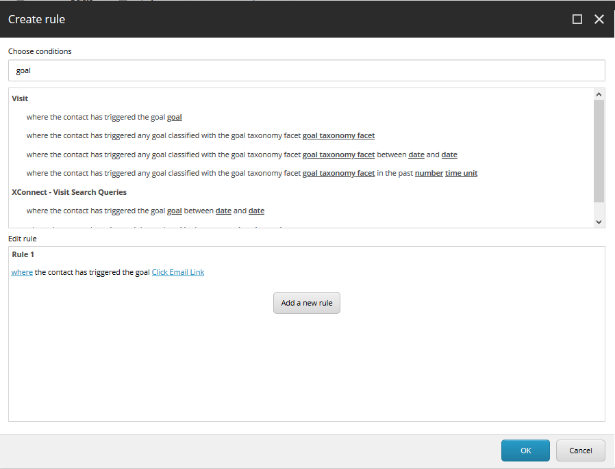 The Create rule dialog box