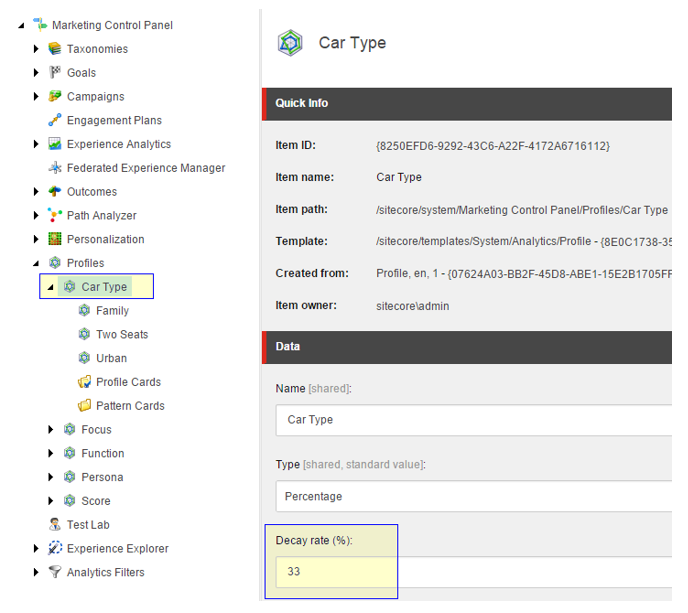 Marketing Control Panel with contact behavior profile example Marketing Control Panel with contact behavior profile example