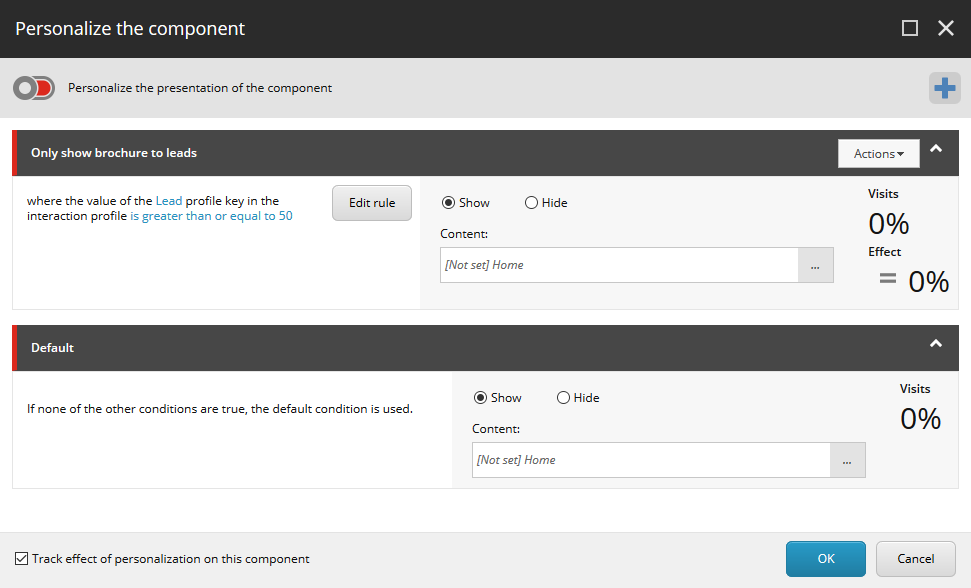 The Personalize the component dialog box with the newly defined rule The Personalize the component dialog box with the newly defined rule
