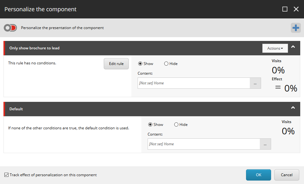 The personalize the component dialog box with a new, undefined rule The personalize the component dialog box with a new, undefined rule
