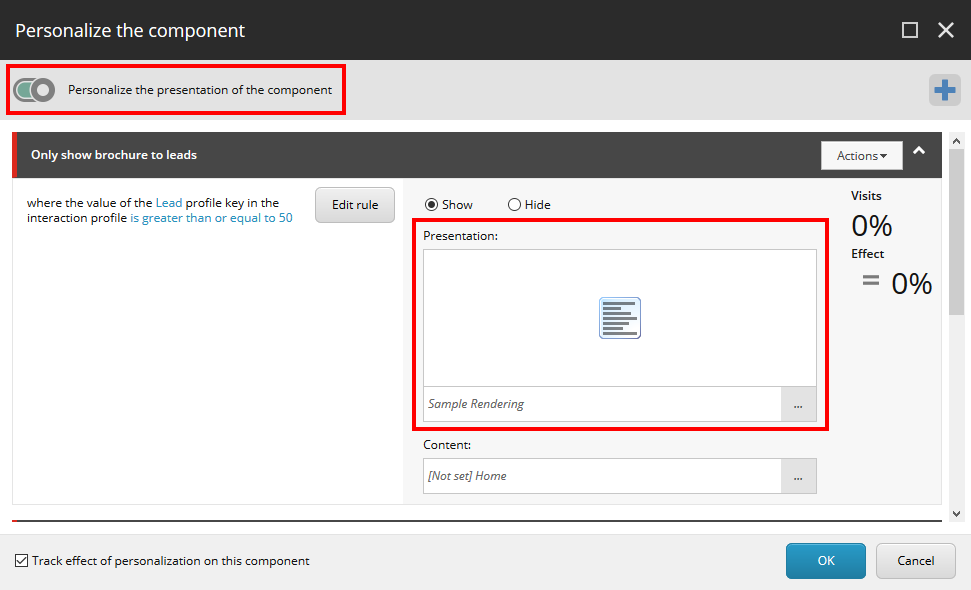 The Personalize the component dialog box with Personalize the presentation enabled The Personalize the component dialog box with Personalize the presentation enabled