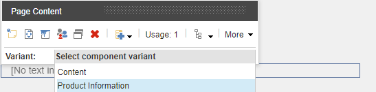 Page Content toolbar with variant selected Page Content toolbar with variant selected