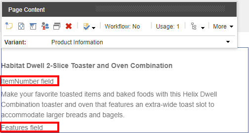 Page Information variant displayed in the Experience Editor