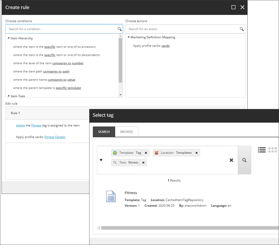 Select a tag dialog box