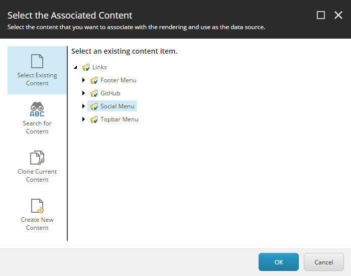 The Select the Associated Content dialog box