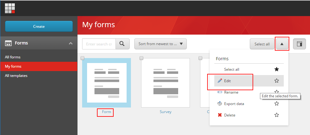 Click the drop-down arrow and click Edit.