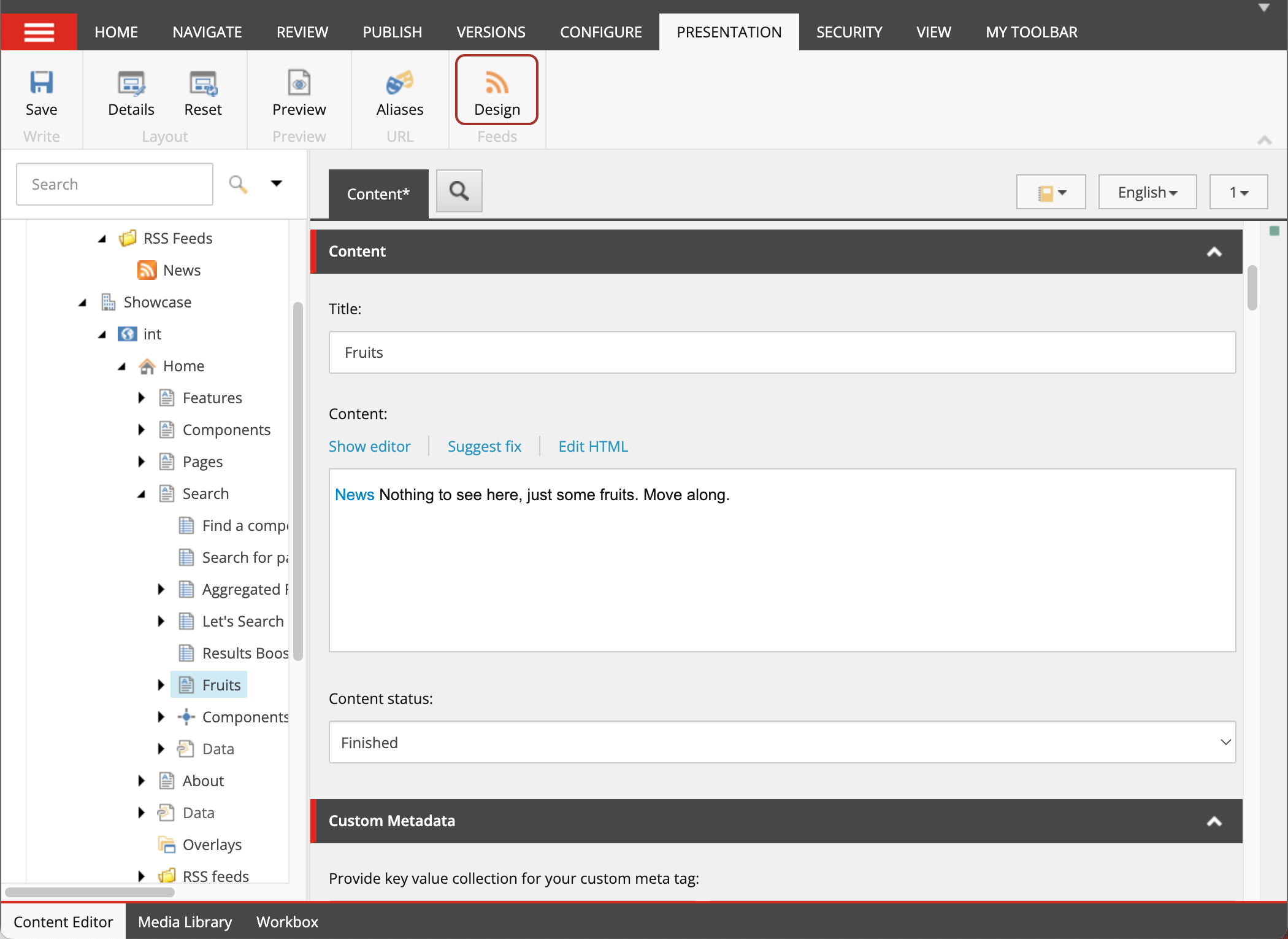 The Design button nn the Content Editor ribbon The Design button nn the Content Editor ribbon