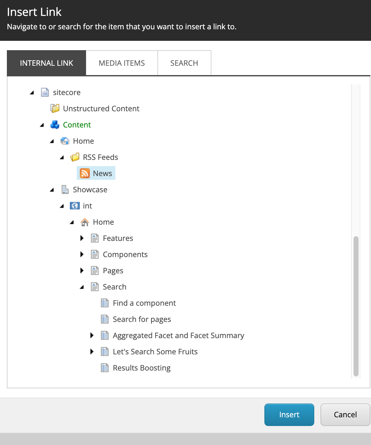 The Insert Link dialog box The Insert Link dialog box