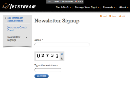 The Newsletter Signup page