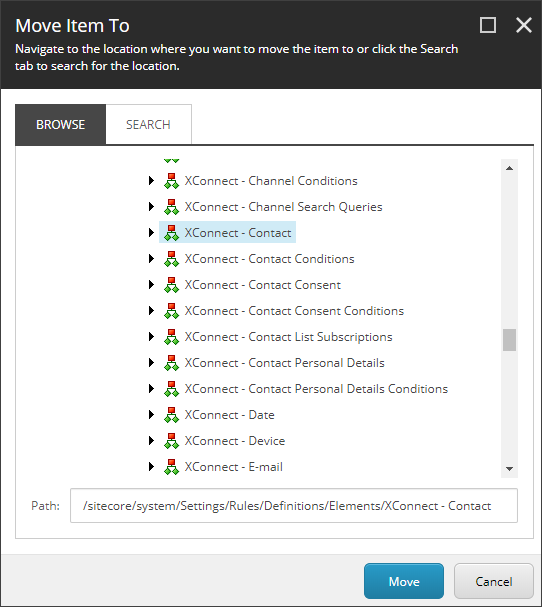 Move Item To dialog box. Move Item To dialog box.