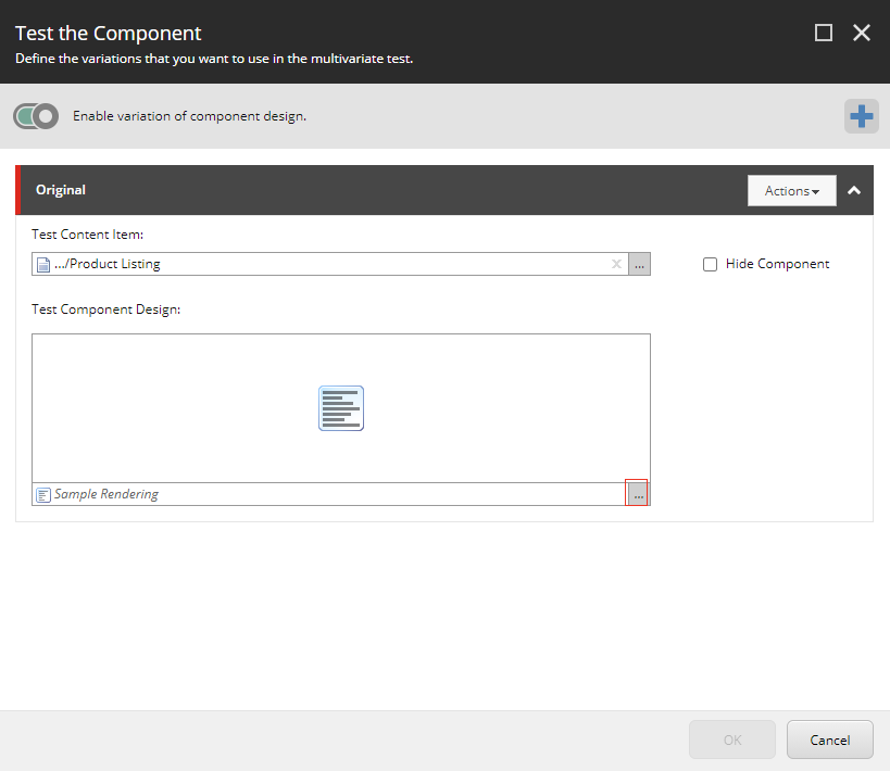 The Test the Component dialog box with design variation enabled