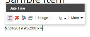 The floating toolbar above a Date Time field The floating toolbar above a Date Time field