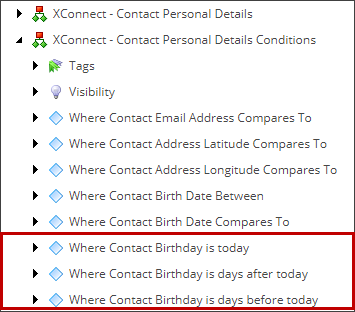 xConnect - Contact Personal Details Conditions in the Content Editor. xConnect - Contact Personal Details Conditions in the Content Editor.