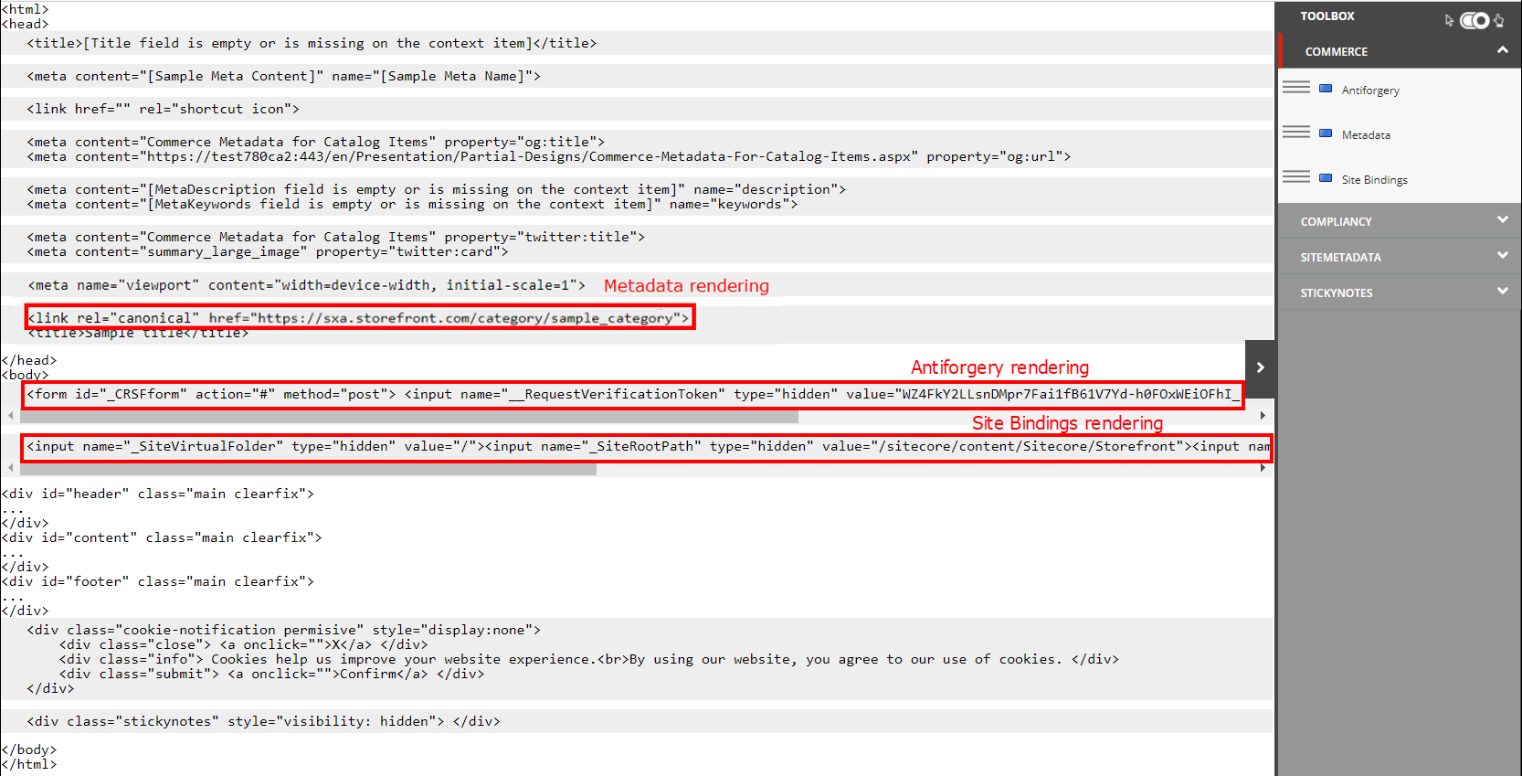 Metadata in the partial designs.