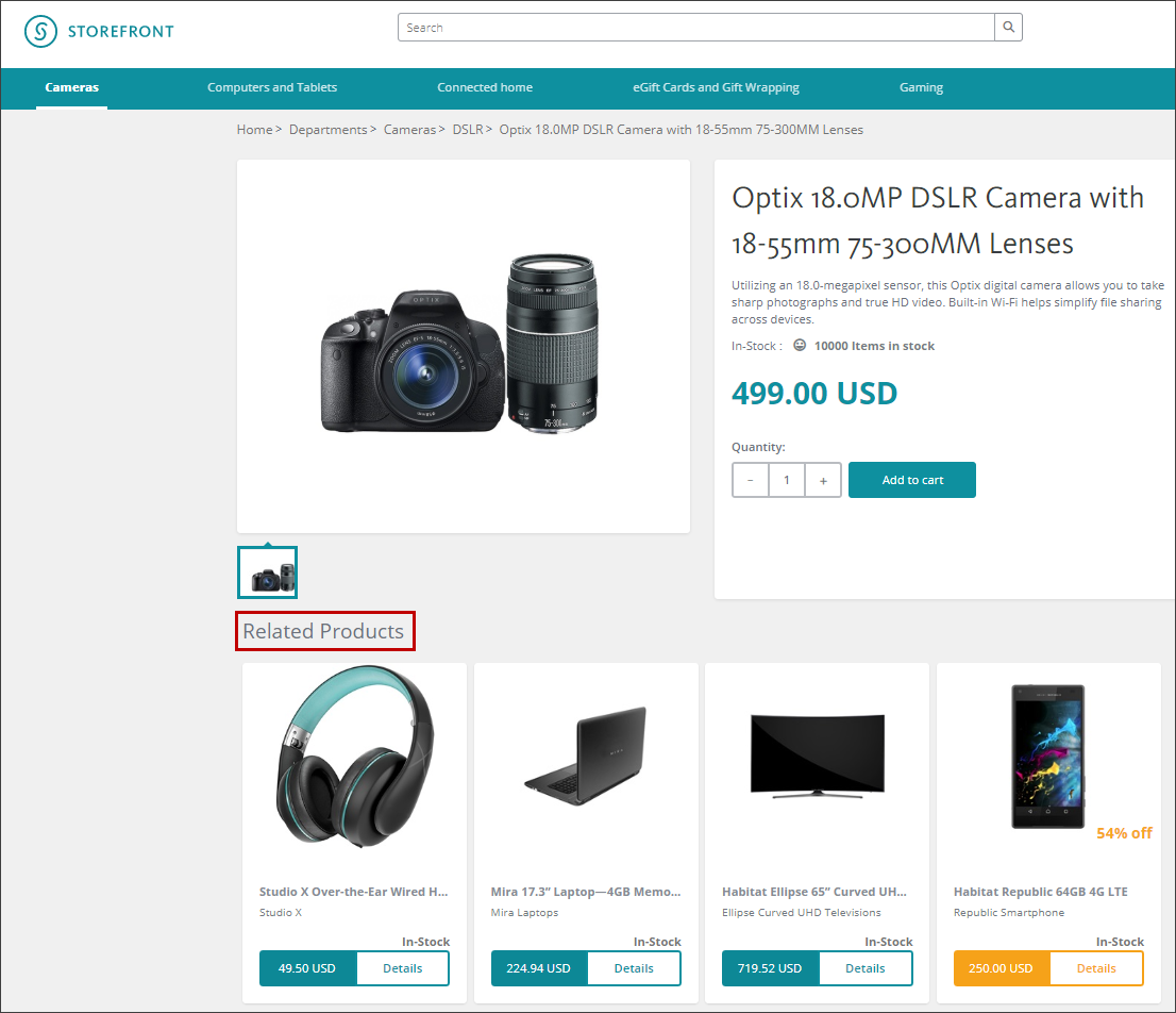 The header on the live storefront