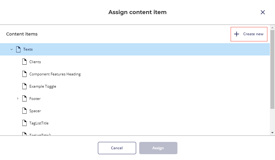The Assign content item dialog box The Assign content item dialog box